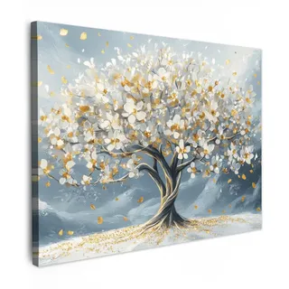 LEINWANDBILD Baum - Winter - Baum des Lebens - Modern - Gold Wandbild 40x30 cm