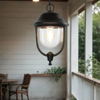 Licht-Erlebnisse Aussen Pendelleuchte rund aus Aluguss schwarz IP43 wetterfest rustikal Garten Terrasse Hof Außenleuchte Außenlampe Hängelampe Hängeleuchte