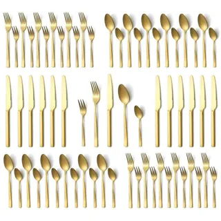 LuxusKollektion Besteck-Set Besteckset Gold matt 60-tlg 12 Personen goldfarben