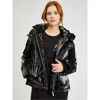 Schwarze, glänzende Steppjacke mit abnehmbarer Kapuze für Frauen von Armani Exchange - Schwarz - S