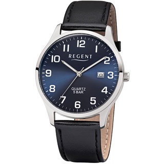 Regent F-1240 Herren-Armbanduhr mit Lederband Schwarz/Blau