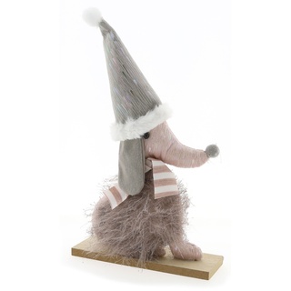 WBWT Weihnachts-Dackel auf Holz-Sockel, 28x16x5cm sitzend rosa grau, edle Weihnachts-Deko, Plüsch Glitzer, Weihnachten