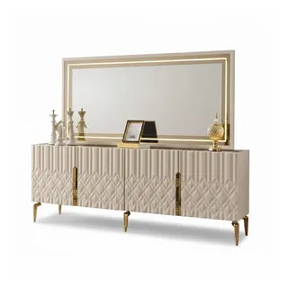 Xlmoebel Sideboard Luxus Kommoden Set Sideboard aus Holz im modernen Hochglanz SOFORT (Sideboard mit Spiegel, Sideboard+Spiegel), Hergestellt in Europa weiß