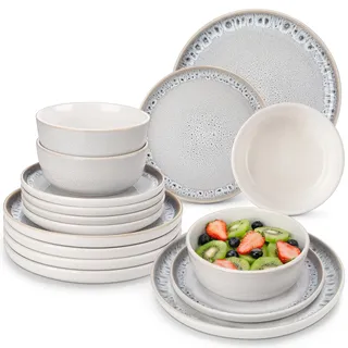 Geschirrset 12 Personen, vancasso SNOW Steingut Geschirr set 36tlg für 12 Personen, Tafelservice mit Teller set, Suppenteller, Schalen & Salattellern, Spülmaschinenfest, Mikrowellengeeignet