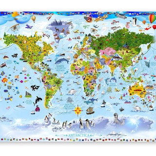 murando Fototapete selbstklebend Weltkarte für Kinder 98x70 cm Tapete Wandtapete Klebefolie Dekorfolie Tapetenfolie Wand Dekoration Wandaufkleber Wohnzimmer e-A-0102-a-a