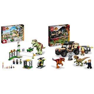 LEGO 76944 Jurassic World T. Rex Ausbruch, Dinosaurier Spielzeug ab 4 Jahre & 76951 Jurassic World Pyroraptor & Dilophosaurus Transport, Dinosaurier Spielzeug, ab 7 Jahre