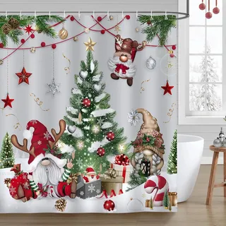 Duschvorhang Weihnachten Wichtel Xmas Baum Gnom Winterurlaub Duschvorhänge 180 x