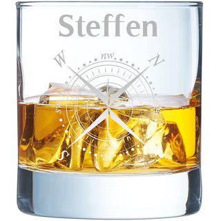 Your Gravur - Whiskey Glas mit Gravur - Name & Kompass - personalisiertes Whiskyglas mit 30cl - personalisierte Geschenke für Männer, Väter & Motorradfahrer - tolles personalisiertes Whiskey Glas