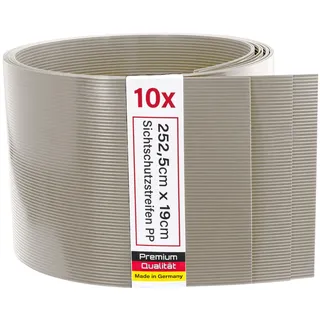 Zaunrebell - Sichtschutzstreifen aus PP - 252x19 cm für Doppelstabmattenzaun, Gittermattenzaun - Made in Germany (10 Streifen, Steingrau, ähnl. RAL 7030)