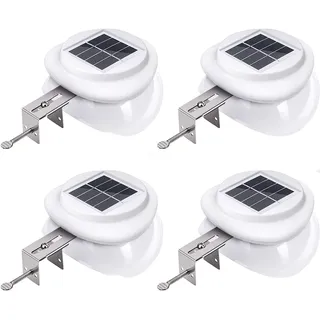 SUAVER 4pcs Solarlampen für Außen 9 LED Dachrinnen Solarleuchten Wasserdicht Zaunlicht Wireless Sicherheitswandleuchte Solar Außenlampe für Patio,Gehwege,Hof,Garage,Eave (Weiß warmweißes Licht)