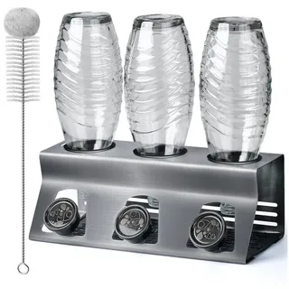 Loco Bird Flaschenhalter für SodaStream aus Edelstahl mit Kantenschutz, (Für, 3-St., Flaschen mit Flaschenbürste und Abtropfmatte), für Soda Stream Crystal, Easy, Fuse, Emil Flaschen