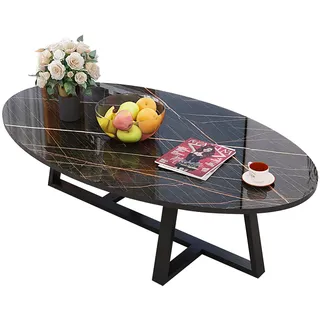 Ovaler Couchtisch, moderner, minimalistischer Wohnzimmer-Sofa-Beistelltisch, Beistelltisch in Marmor-Optik, Holz-Finish, Metallbeine, einfache Montage, Mitteltisch für Wohnzimmer/Büro/Beklei