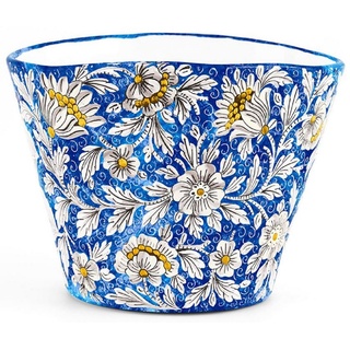 Casa Padrino Luxus Keramik Blumentopf Blau / Mehrfarbig Ø 27 x H. 20 cm - Runder handgefertigter & handbemalter Keramik Pflanzentopf - Luxus Qualität - Made in Italy