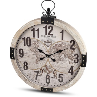 formano Nostalgische Wanduhr Wand Uhr im antike Optik Wanduhr rund 70cm aus Metall und Holz