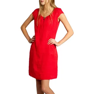 Caspar Sommerkleid SKL020 knielanges Damen Sommer Leinenkleid mit eleganter Metallspange Luftig leicht, figurumspielende Form, mit seitlichem Jersey-Einsatz rot 4XL - DE48 UK20 IT52 ES50 US18