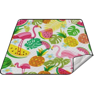 Sanddichte Picknickdecke, gepolstert, Picknickdecke mit Stauraum für den Außenbereich, tropisch, rosa Flamingo