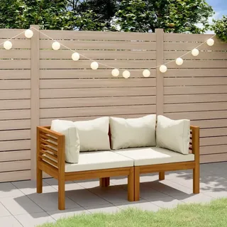 The Living Store 2-Sitzer-Gartensofa mit Creme Kissen Massivholz Akazie - Creme