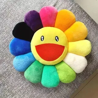 Buntes Plüsch-dekokissen Mit Gelbem Regenbogen-blumenmuster - 40 Cm