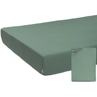beties reines Leinen Spannbettlaken ca. 90x200 cm 100% Leinen Stone-Washed Spannbetttuch Steghöhe 25 cm (Natural-Mint)