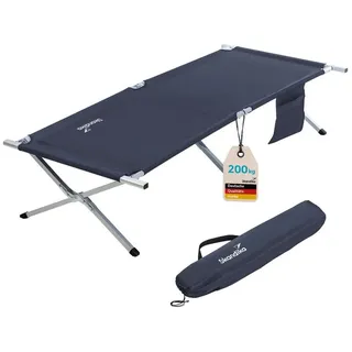 Skandika Feldbett Campingliege Vuoma, Klappbare Sonnenliege, Campingbett, max. 200 kg (Rahmen Aluminium, matt Silber) Organizer-Tasche, 210 x 75 cm, Anti-Rutsch-Füße, Tragetasche, Garten blau