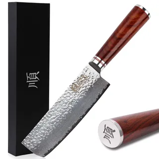 Sunlong Nakiri-Messer - Usuba Gemüsemesser 16,5 cm - Japanisches Messer - Gehämmerter Damaststahl - Ergonomischer Palisandergriff