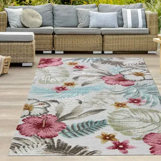 Teppich-Traum In-und Outdoor Teppich Esszimmer Garten wetterbeständig pflegeleicht florales Design Outdoor geeignet türkis bunt 240 x 340 cm