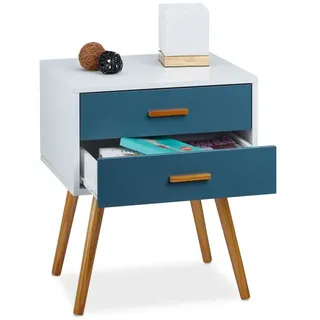Relaxdays 2x Beistellschrank Retro Weiß,Hellbraun,Türkis