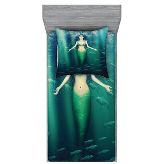 Bettwäsche »bedrucktes 2-teiliges Bettwäscheset«, Abakuhaus, Microfaser, Meerjungfrau Unterwasserleben grün|lila 90 cm x 200 cm