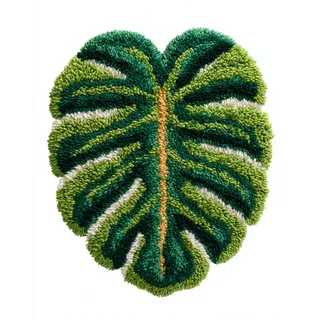 AMBATTERY DIY Knüpfteppich Set Vorgedruckt Monstera-Blätter 23x16in | Knüpfteppich-Sets Für Erwachsene Vorgedruckte Leinwand Teppich-Bastelarbeiten Für Anfänger Heimdekoration