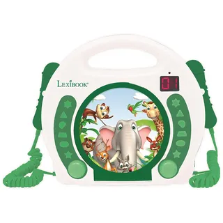 Lexibook, Tiere, Tragbarer CD-Spieler mit Mikrofonen, Musikwiedergabe, Wiederholung und Programmierung, Karaoke, Kopfhörerausgang, Weiß/Grün, RCDK100ANX
