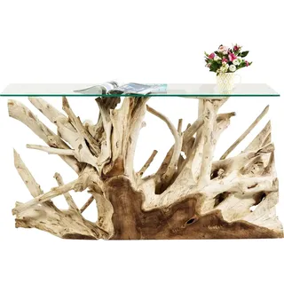 Kare Design Konsole Roots 150x40cm, Designer aus Wurzelholz mit Glasplatte, Unikat, Sideboard Echtholz, einzigartiges Schmuckstück, Teak, 75x150x40cm (H/B/T)