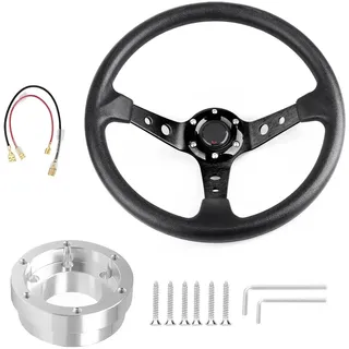 VAHAKKRMVM Für Logitech G29 G920 G923 350 Mm 14 Zoll Auto Sport Drifting Lenkräder Mit Adapterplatte 70 Mm PCD(Schwarz mit Silber)