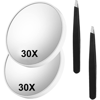 Osuter 30-fache Vergrößerungsspiegel 2 Stück Kleiner Kosmetikspiegel mit Saugnapf Vergrößerungs-Makeup-Spiegel Tragbarer Schminkspiegel für Badezimmer und Unterwegs