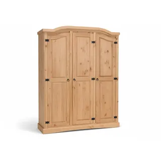 Dynamic24 Schrank Schlafzimmer – New Mexiko Kleiderschrank 3-türig – B152xH193xT54cm – Massivholz Kiefer Natur – Kommode – Garderobenschrank – Mehrzweckschrank – Offener Kleiderschrank – Wardrobe
