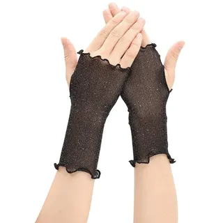 Keuyeo Frauen Kurze Mesh Fingerlose Handschuhe Sommer Sonnenschutz Radfahren Hochzeit Party Fahren Schwarz Small (18 cm)