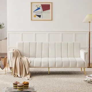 Schlafsofa Mit Schlaffunktion Klappbar Samt Beige Okmyhome