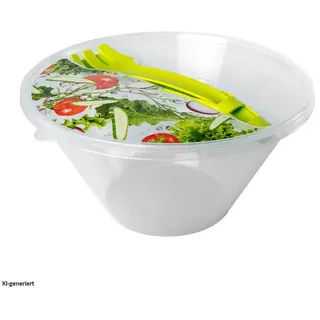 Hti-Living Salatschüssel Kunststoff Transparent/Weiß mit Deckel