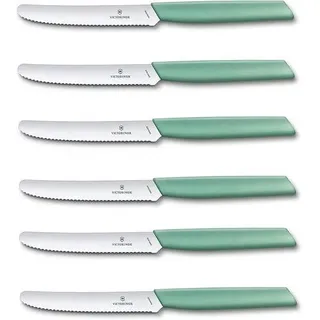 Victorinox 6 Stück Tafelmesser - Tomatenmesser Swiss Modern mit Wellenschliff rostfrei - Swiss Made - mint-green/Grün