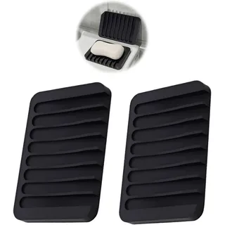 Set mit 2 abgewinkelten Silikon-Seifenschalen – integrierter Abfluss, rutschfest, für Dusche/Küche/Badewanne (schwarz) - Schwarz