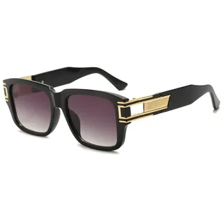 Long Keeper Retro Sonnenbrille Eckig für Herren Damen Klassisch Sonnenbrille Quadratisch Vintage Brille Goldener Rahmen mit UV400 Schutz, 53MM - M