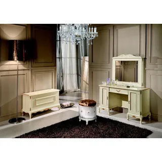 JVmoebel Schlafzimmer-Set Barocker Schminktisch im italienischen Stil mit Spiegel und Hocker, Made in Europa beige