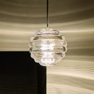 Pendelleuchte Tom Dixon, Press Sphere, dimmbar, Transparent, für Wohnzimmer, Glas, Design