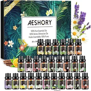 Aeshory Ätherische Öle Set, 26 x 5ml Aroma Diffuser Öl Naturrein Essential Oils Geschenkset Aromatherapie Duftöle für Diffuser, Luftbefeuchter, Massage, Entspannung, Seife, SPA, Kerzen