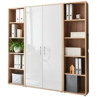 moebel-dich-auf TABOR 3 Aktenschrank 172 x 185 x 33 cm Beige/Weiß Hochglanz