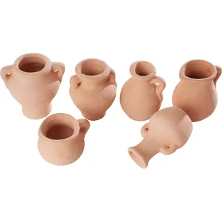 Kimmerle Ton-Vasen, Miniatur Vasen-Set, 6er Set, Höhe 4-6cm, Braun, Terrakotta, Vase, Dekorative Blumenvasen, Topf, Wohnzimmer, Freistehend, Boden, Rustikal, Unbemalt
