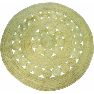 EcoKunst Jute Teppich Rund Handgewebt 100% Naturfaser Boho Handgefertigt Umweltfreundlich Natur Farbe für Wohnzimmer Schlafzimmer (Natürlich, 180 cm)