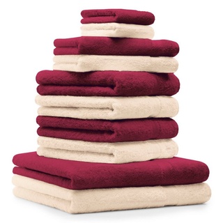 Betz Handtuch Set »10-TLG. Handtuch-Set Premium 100% Baumwolle 2 Duschtücher 4 Handtücher 2 Gästetücher 2 Waschhandschuhe Farbe Dunkel Rot & Beige«, 100% Baumwolle, (Set, 10-tlg) beige|rot