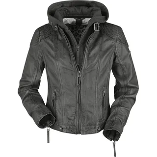 Gipsy - Damen Lederjacke Bikerjacke Lammnappa Kapuze anthrazit : L - Grau - L