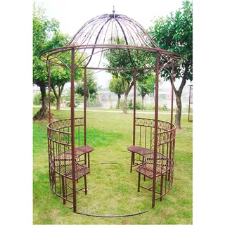 Metall Pavillon Garten Rosenpavillon Rankgitter mit Bank antik-kupfer-Look