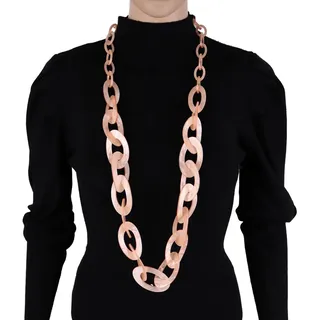 MIRROSI Lange Kette Damen Statement Halskette HARZ ca.95cm lang (perfekt für Pullover, Bluse, Shirt), Bunte Halskette rosa